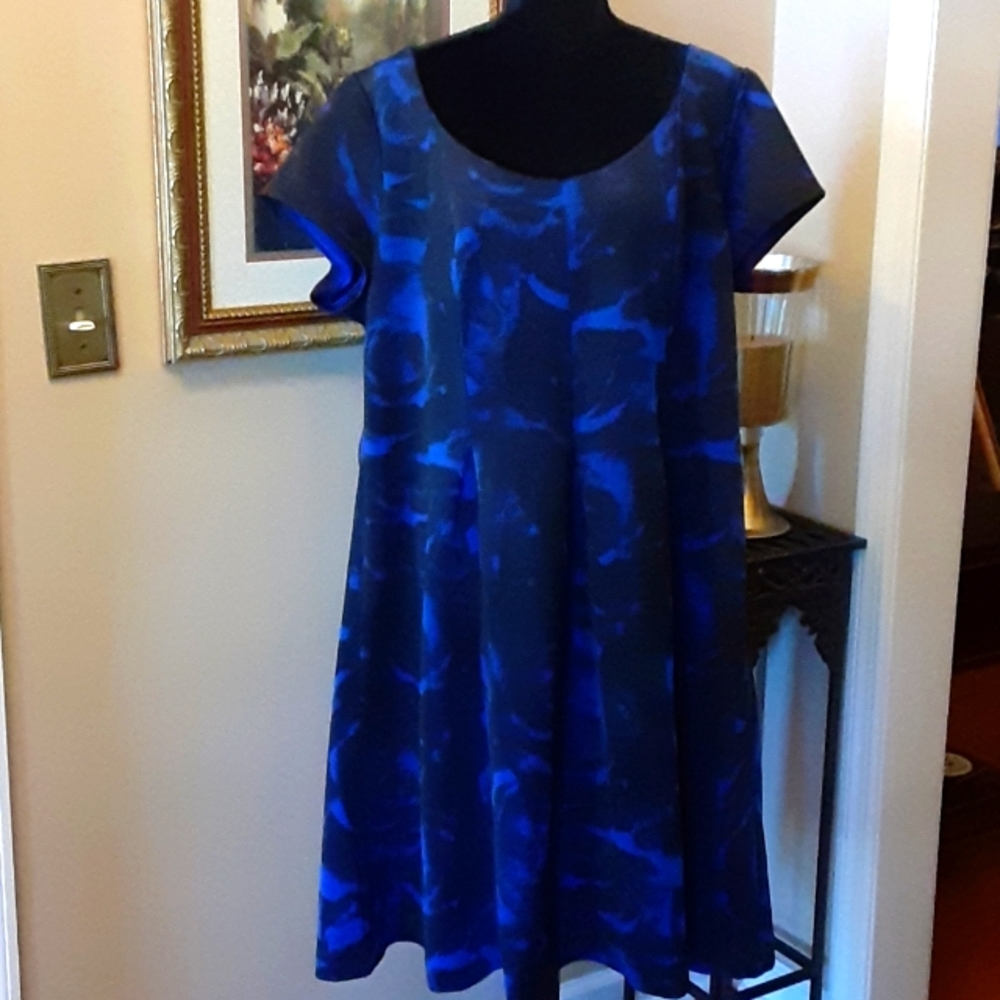 NEW NOIR black cobalt blue stretch dress Wrinkle free scuba fabric size 3X NEW…